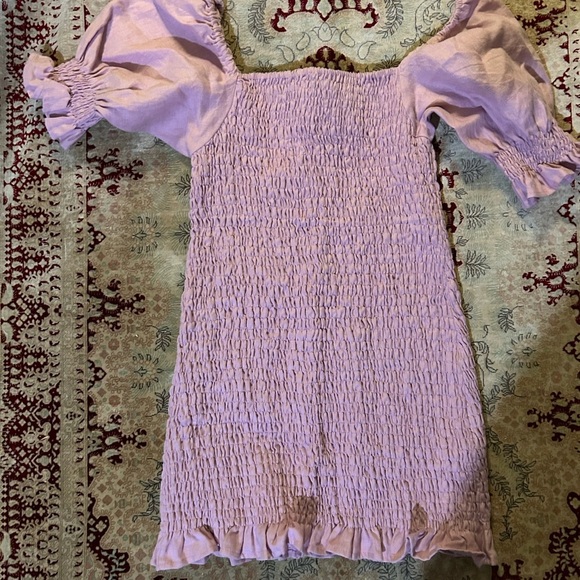 Faithfull The Brand Annibelis Linen Lilac Purple Smocked Stretch Dress Size S - Picture 5 of 10
